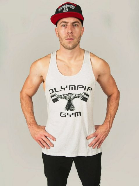 man in olympia gym shirt